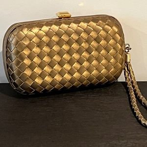 Vintage Bottega Veneta Gold Hardshell Clutch / Wristlet
